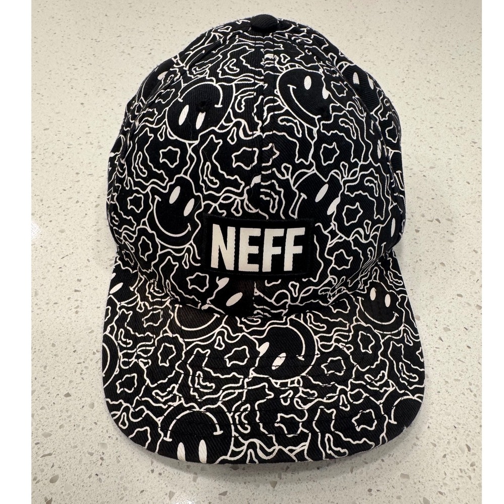 Neff Snapback Hat Mens OS Black Excellent Smiley Face Doodle Print Streetwear